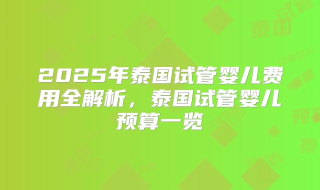 2025年泰国试管婴儿费用全解析,泰国试管婴儿预算一览