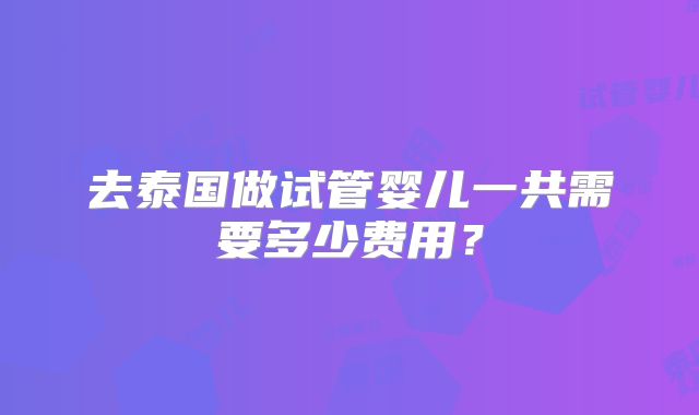 去泰国做试管婴儿一共需要多少费用?