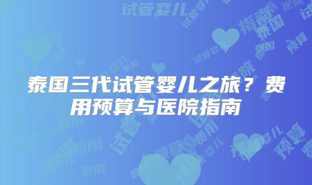 泰国三代试管婴儿之旅？费用预算与医院指南