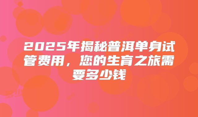 2025年揭秘普洱单身试管费用,您的生育之旅需要多少钱
