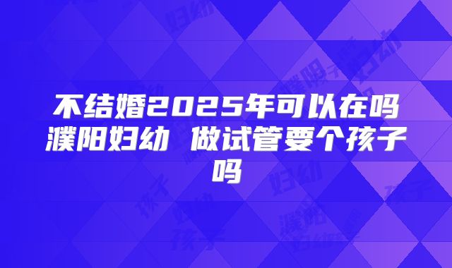不结婚2025年可以在吗濮阳妇幼 做试管要个孩子吗