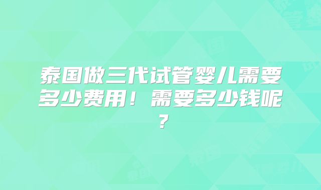 泰国做三代试管婴儿需要多少费用！需要多少钱呢？