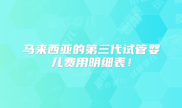 马来西亚的第三代试管婴儿费用明细表！