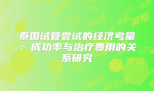 泰国试管尝试的经济考量：成功率与治疗费用的关系研究