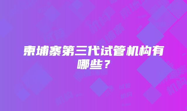 柬埔寨第三代试管机构有哪些？
