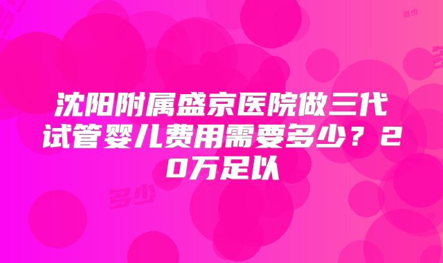 沈阳附属盛京医院做三代试管婴儿费用需要多少？20万足以