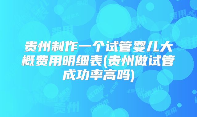 贵州制作一个试管婴儿大概费用明细表(贵州做试管成功率高吗)