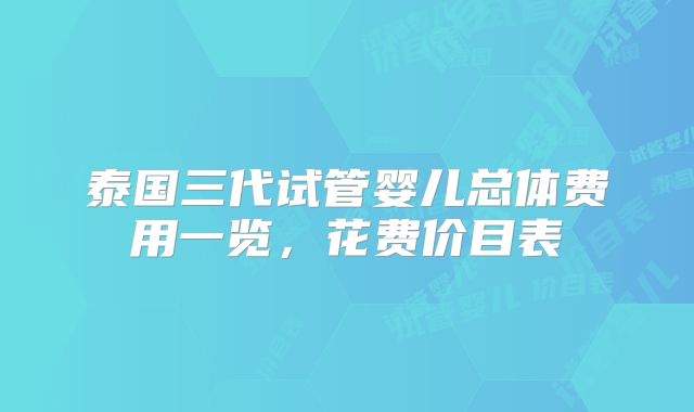 泰国三代试管婴儿总体费用一览，花费价目表