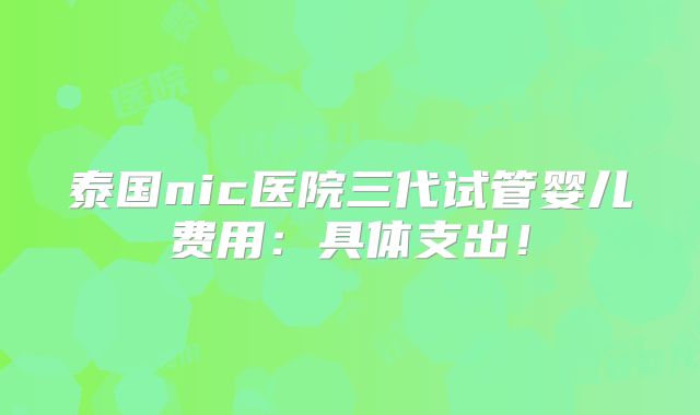 泰国nic医院三代试管婴儿费用：具体支出！