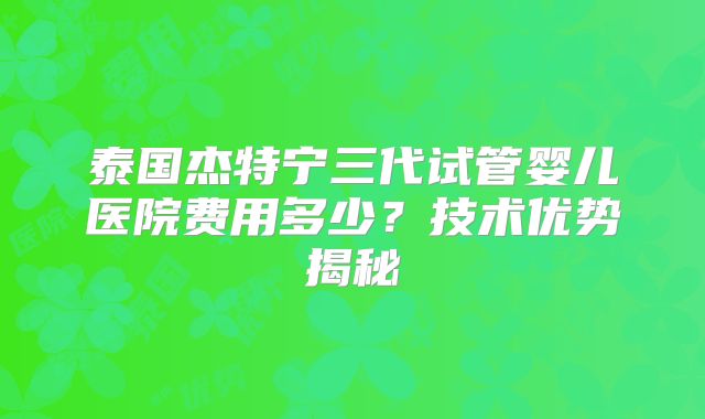 泰国杰特宁三代试管婴儿医院费用多少？技术优势揭秘