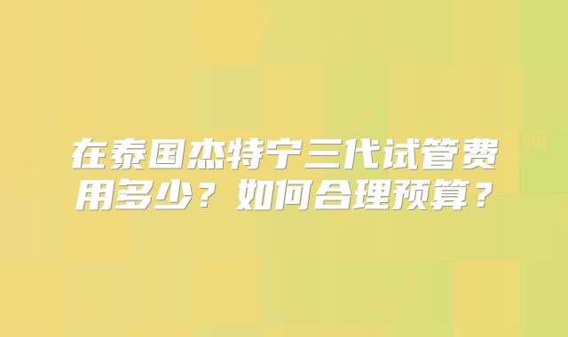 在泰国杰特宁三代试管费用多少？如何合理预算？