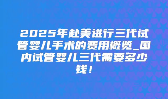 2025年赴美进行三代试管婴儿手术的费用概览_国内试管婴儿三代需要多少钱！