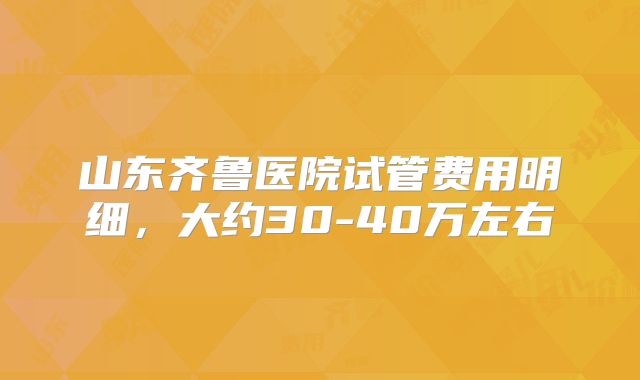 山东齐鲁医院试管费用明细，大约30-40万左右