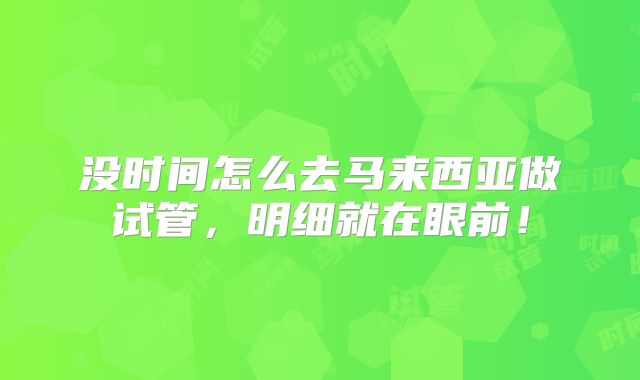 没时间怎么去马来西亚做试管,明细就在眼前!