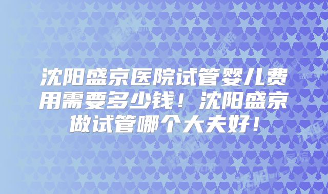 沈阳盛京医院试管婴儿费用需要多少钱！沈阳盛京做试管哪个大夫好！
