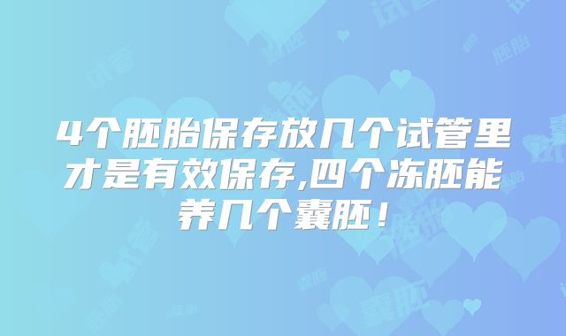 4个胚胎保存放几个试管里才是有效保存,四个冻胚能养几个囊胚!
