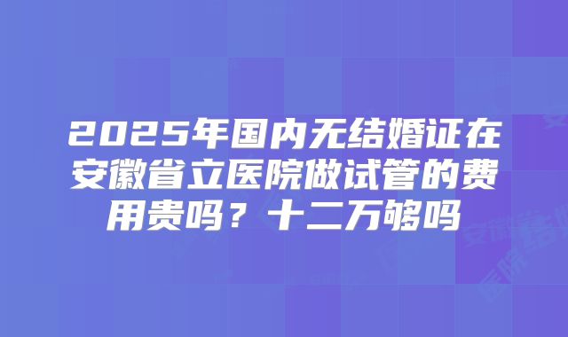 2025年国内无结婚证在安徽省立医院做试管的费用贵吗？十二万够吗