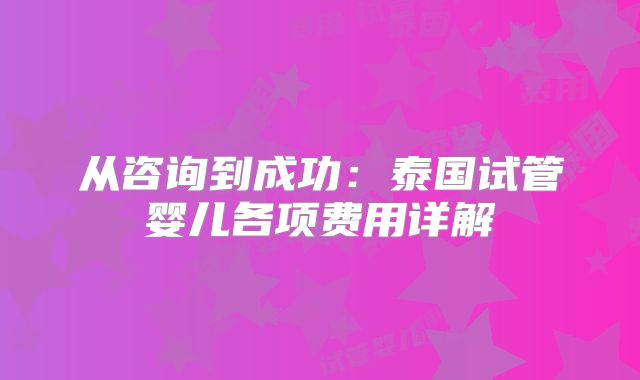 从咨询到成功:泰国试管婴儿各项费用详解
