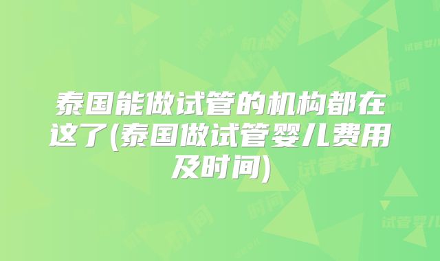 泰国能做试管的机构都在这了(泰国做试管婴儿费用及时间)