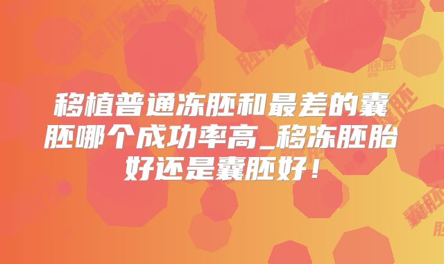 移植普通冻胚和最差的囊胚哪个成功率高_移冻胚胎好还是囊胚好!