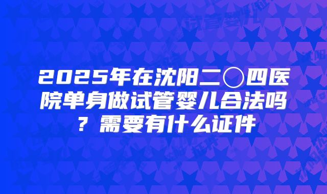2025年在沈阳二〇四医院单身做试管婴儿合法吗？需要有什么证件