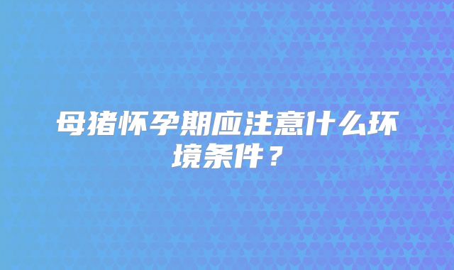 母猪怀孕期应注意什么环境条件？