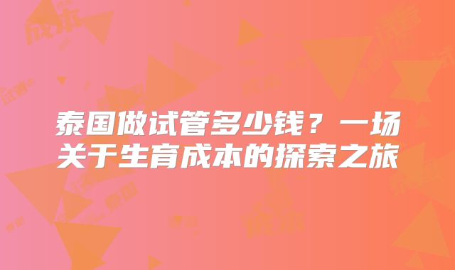 泰国做试管多少钱?一场关于生育成本的探索之旅