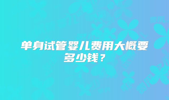 单身试管婴儿费用大概要多少钱？