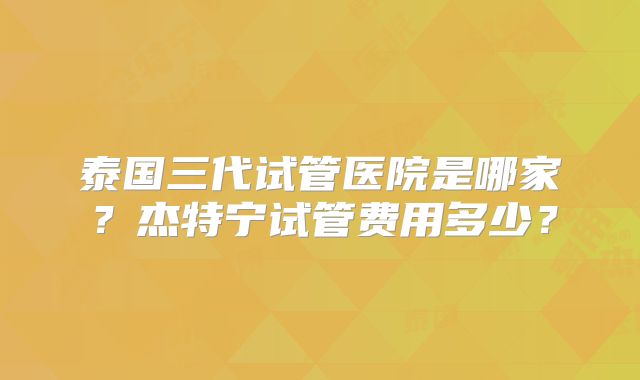 泰国三代试管医院是哪家？杰特宁试管费用多少？