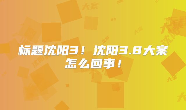 标题沈阳3！沈阳3.8大案怎么回事！