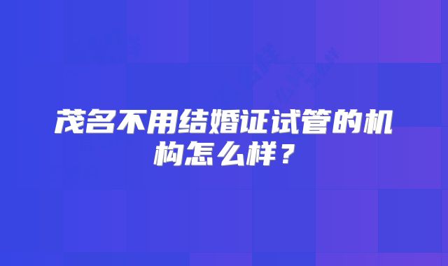 茂名不用结婚证试管的机构怎么样？