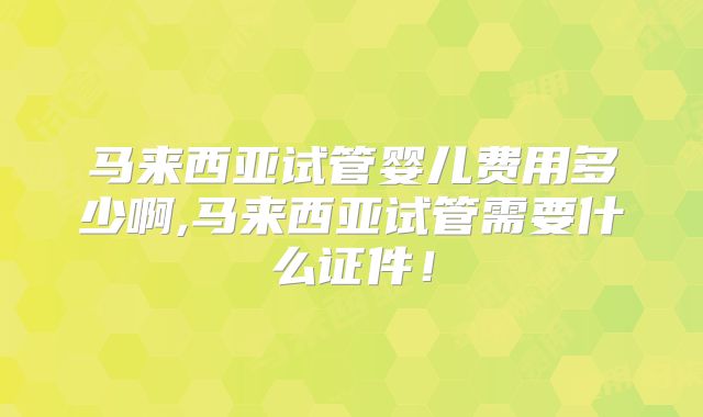马来西亚试管婴儿费用多少啊,马来西亚试管需要什么证件!