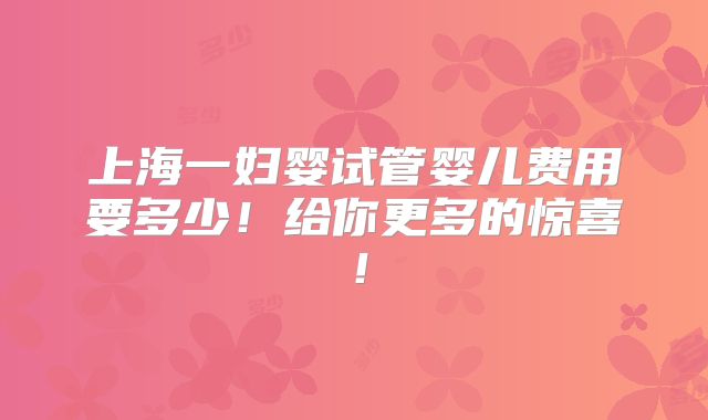 上海一妇婴试管婴儿费用要多少!给你更多的惊喜!