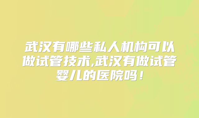 武汉有哪些私人机构可以做试管技术,武汉有做试管婴儿的医院吗!