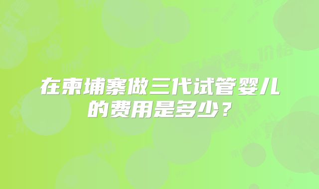 在柬埔寨做三代试管婴儿的费用是多少？