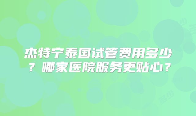 杰特宁泰国试管费用多少？哪家医院服务更贴心？