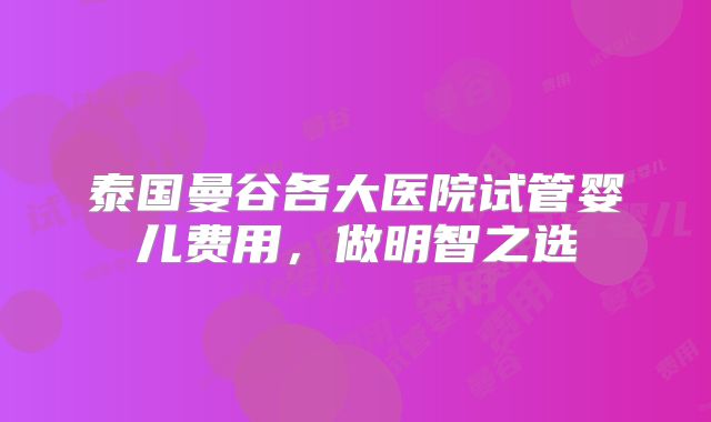 泰国曼谷各大医院试管婴儿费用,做明智之选