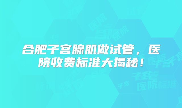合肥子宫腺肌做试管,医院收费标准大揭秘!