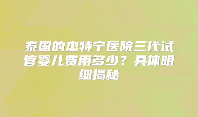 泰国的杰特宁医院三代试管婴儿费用多少？具体明细揭秘
