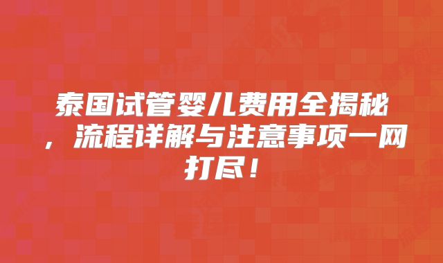 泰国试管婴儿费用全揭秘,流程详解与注意事项一网打尽!