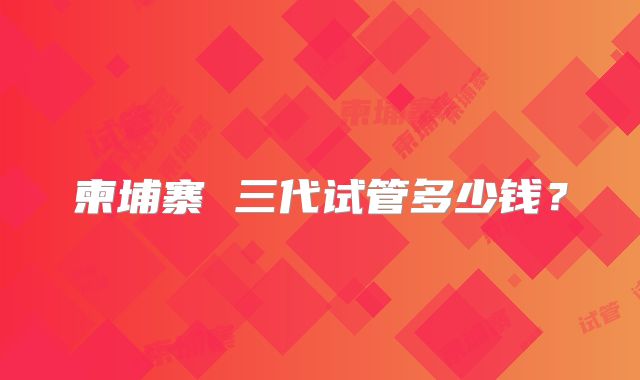 柬埔寨 三代试管多少钱?