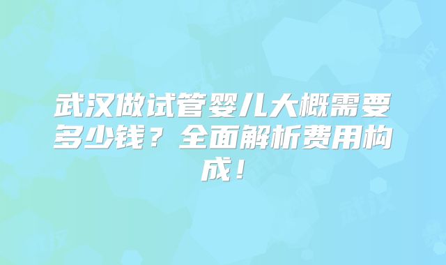 武汉做试管婴儿大概需要多少钱？全面解析费用构成！