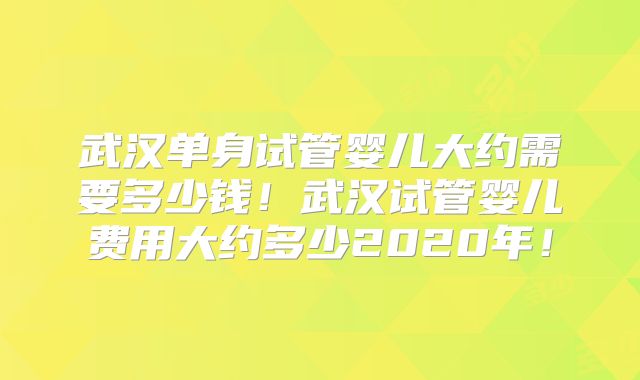 武汉单身试管婴儿大约需要多少钱！武汉试管婴儿费用大约多少2020年！