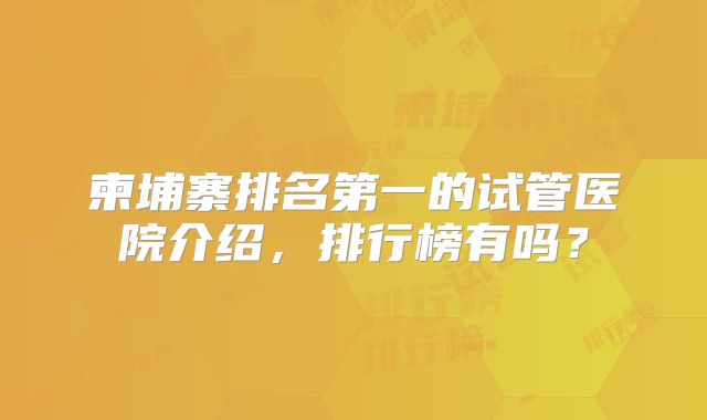 柬埔寨排名第一的试管医院介绍，排行榜有吗？
