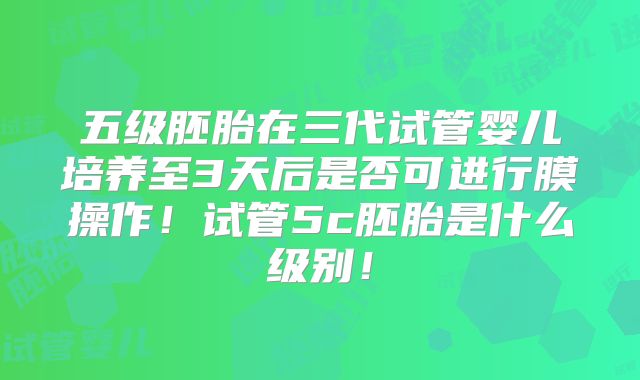 五级胚胎在三代试管婴儿培养至3天后是否可进行膜操作!试管5c胚胎是什么级别!