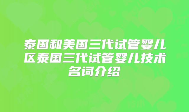 泰国和美国三代试管婴儿区泰国三代试管婴儿技术名词介绍