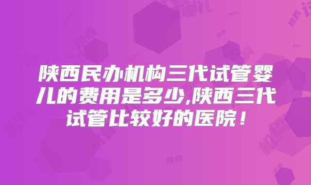 陕西民办机构三代试管婴儿的费用是多少,陕西三代试管比较好的医院！
