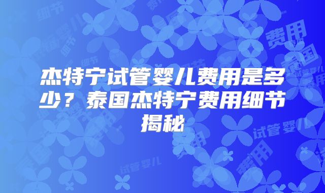 杰特宁试管婴儿费用是多少？泰国杰特宁费用细节揭秘