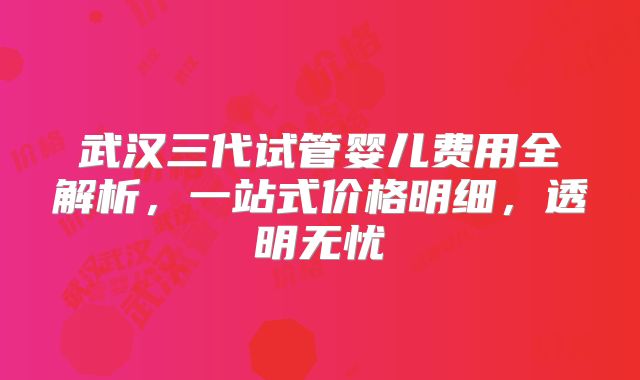 武汉三代试管婴儿费用全解析，一站式价格明细，透明无忧