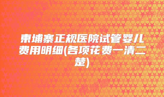 柬埔寨正规医院试管婴儿费用明细(各项花费一清二楚)